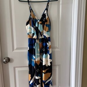 Floral Print Spaghetti Tie Front Strap Dress